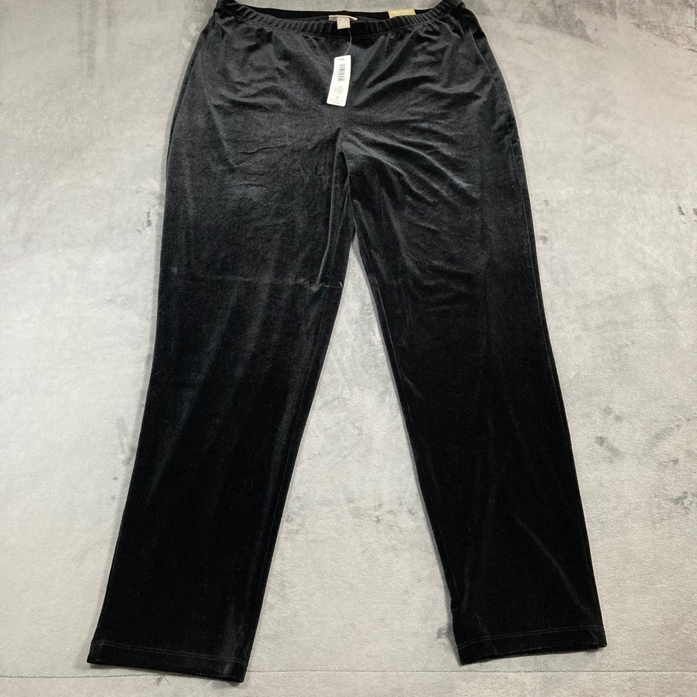Chicos Velvet Pull On Slim Pant Black Classic Rise Size 2 US 12 NEW